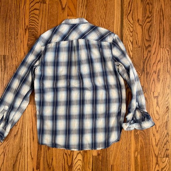 Skully Button Snap Shirt Plaid Pockets Western Blue SZ L - Picture 5 of 7